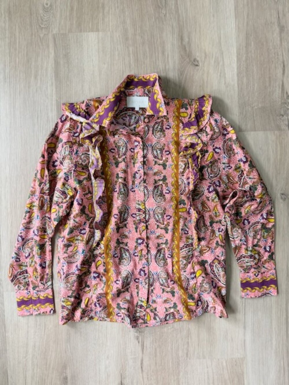 Carolina K Paisley Ruffle Cotton Blouse Sz L